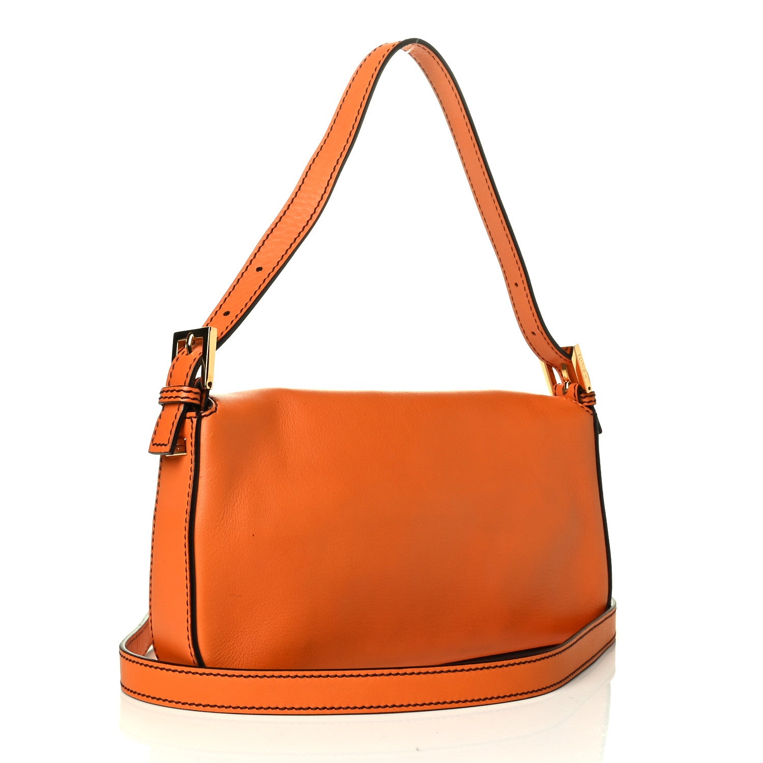 Fendi Vitello Flamingo Enamel Interchangeable Strap Baguette Orange Black Tobacco 2 of 7