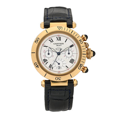 Cartier 18K Yellow Gold Alligator 38mm Pasha Chronograph Quartz Watch 1 of 4
