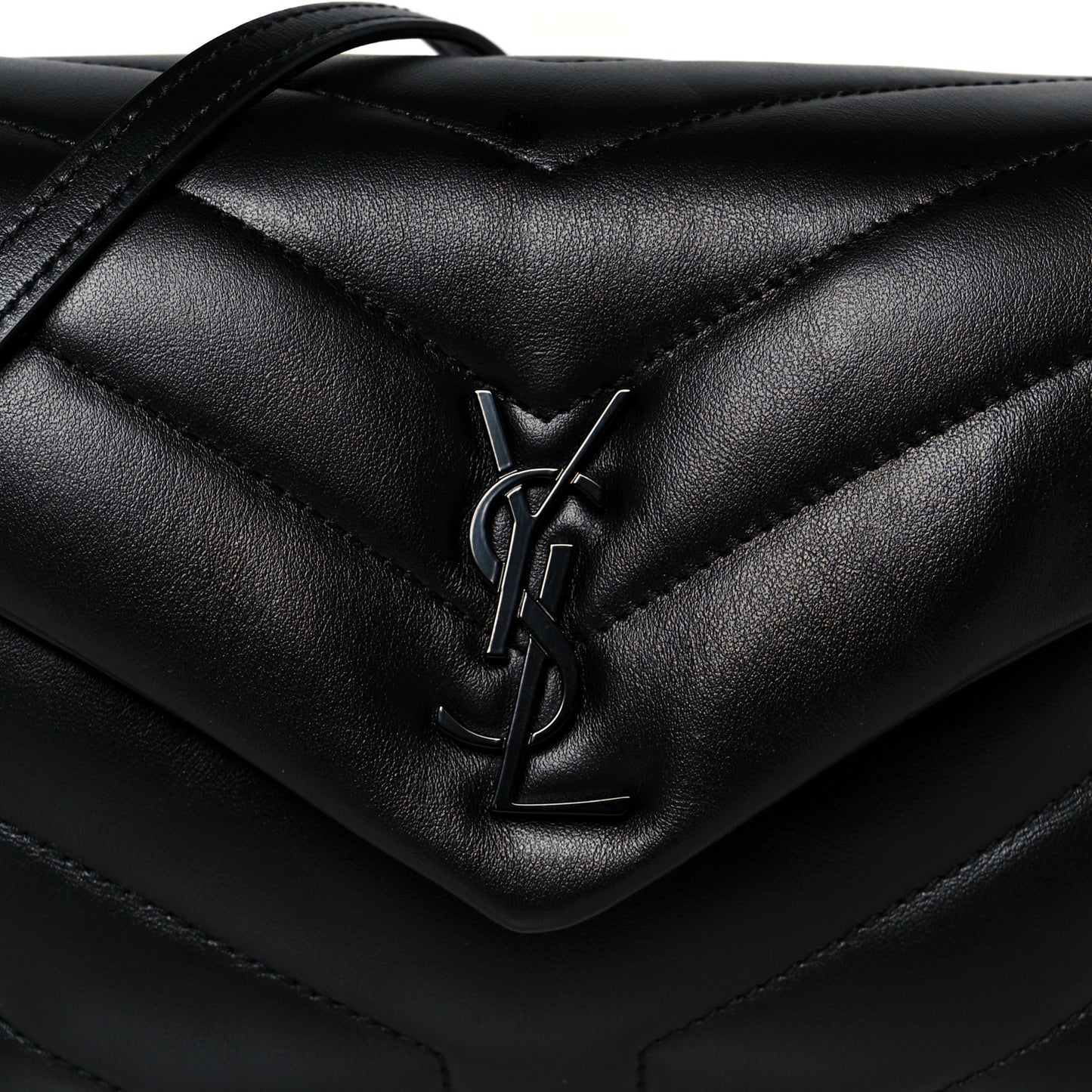 Calfskin Y Quilted Monogram Monochrome Toy Loulou Crossbody Bag Black
