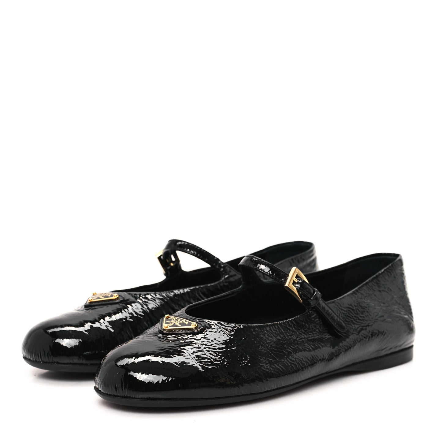 Patent Metal Triangle Logo Ballet Flats 37 Black