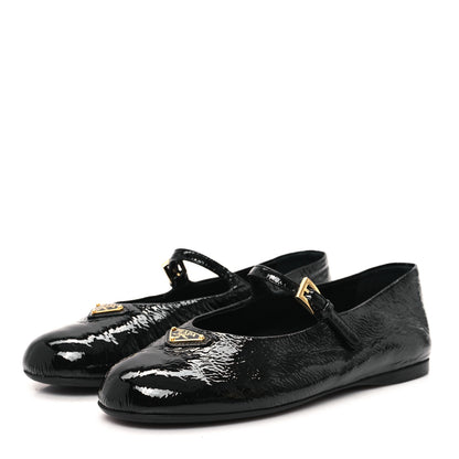 Prada Patent Metal Triangle Logo Ballet Flats 37 Black 4 of 8