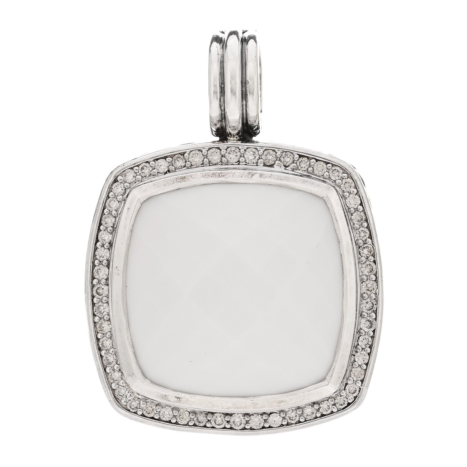 David Yurman Sterling Silver Diamond White Agate 19mm Albion Enhancer Pendant 1 of 3