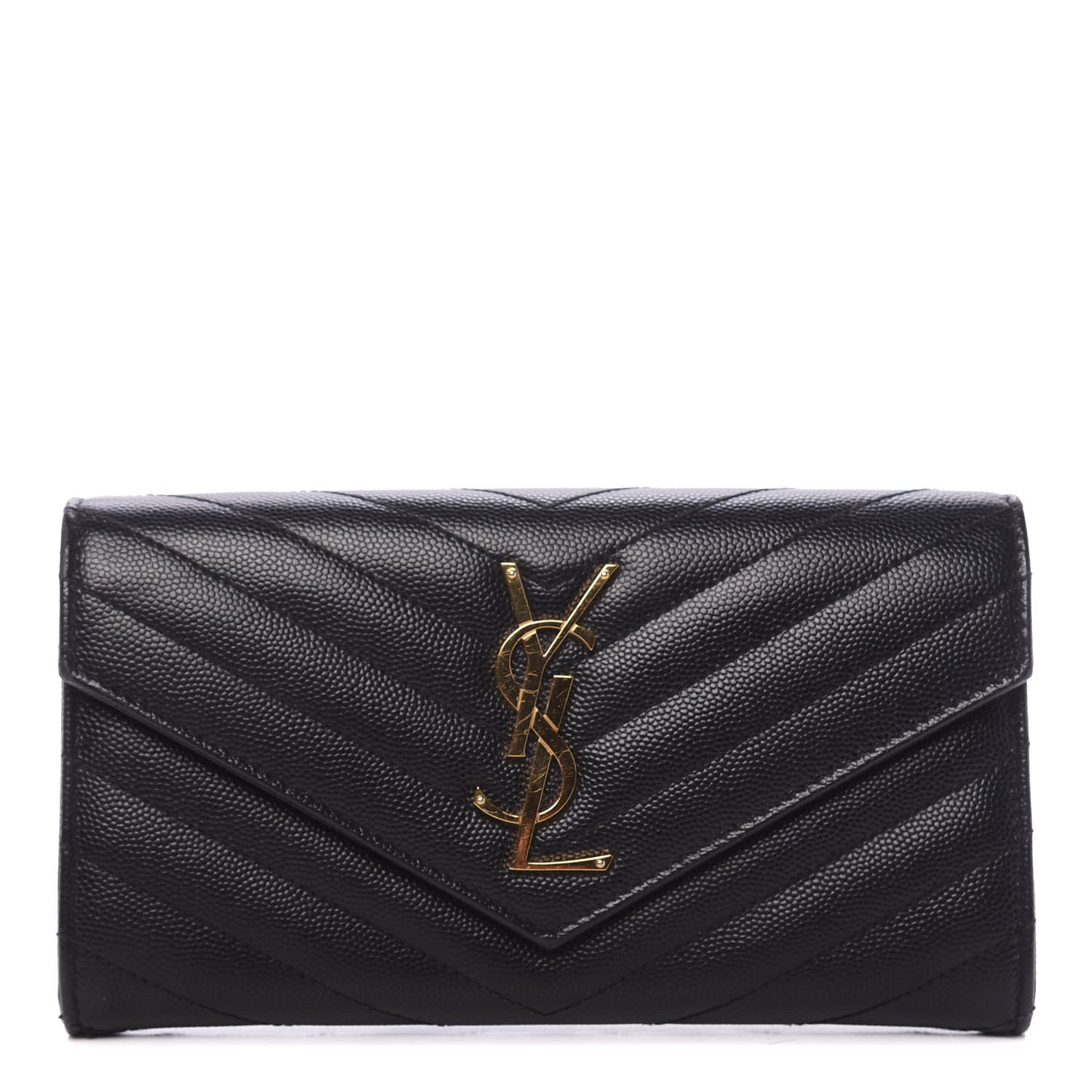 Grain De Poudre Matelasse Chevron Monogram Flap Wallet Black