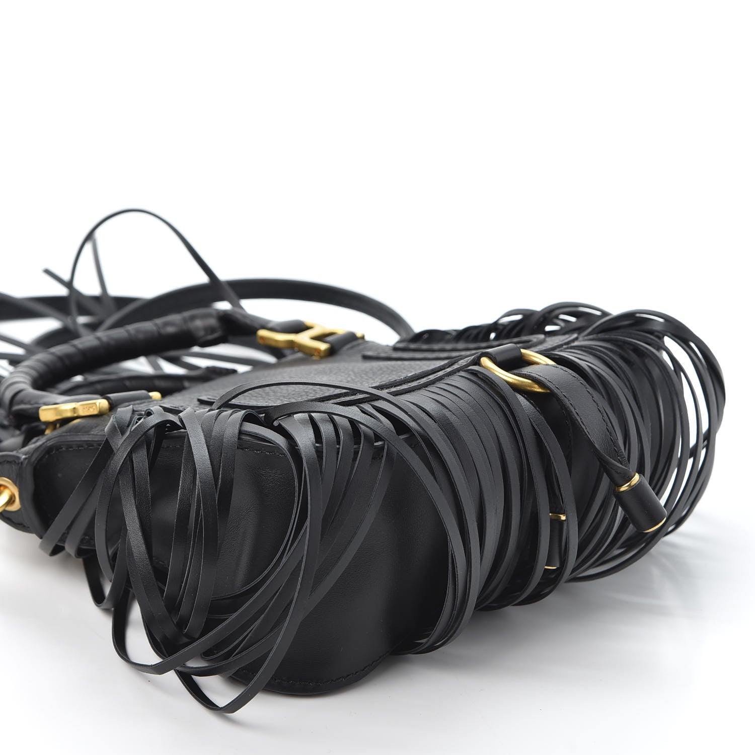 Chloe Shiny Small Grain Calfskin Mini Marcie Multi Fringe Satchel Black 3 of 10