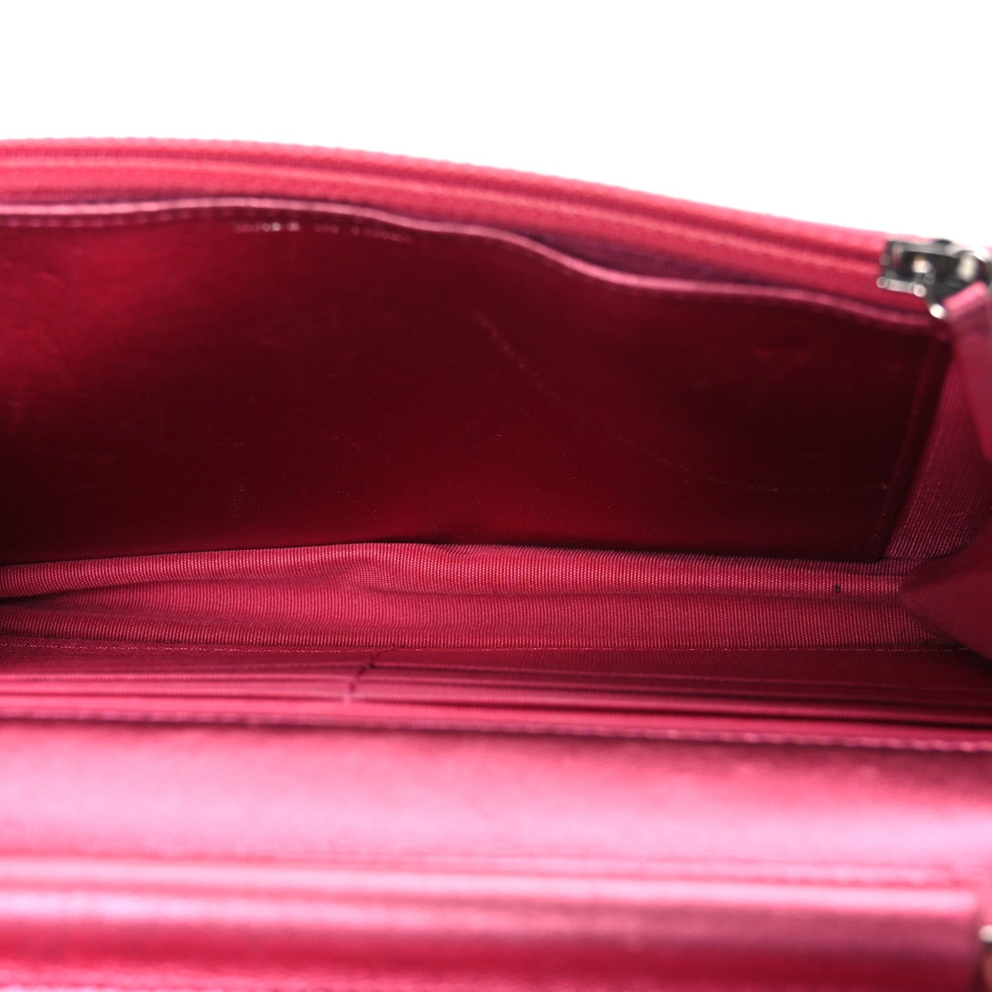 Metallic Patent Calfskin Quilted Boy Wallet On Chain WOC Fuchsia