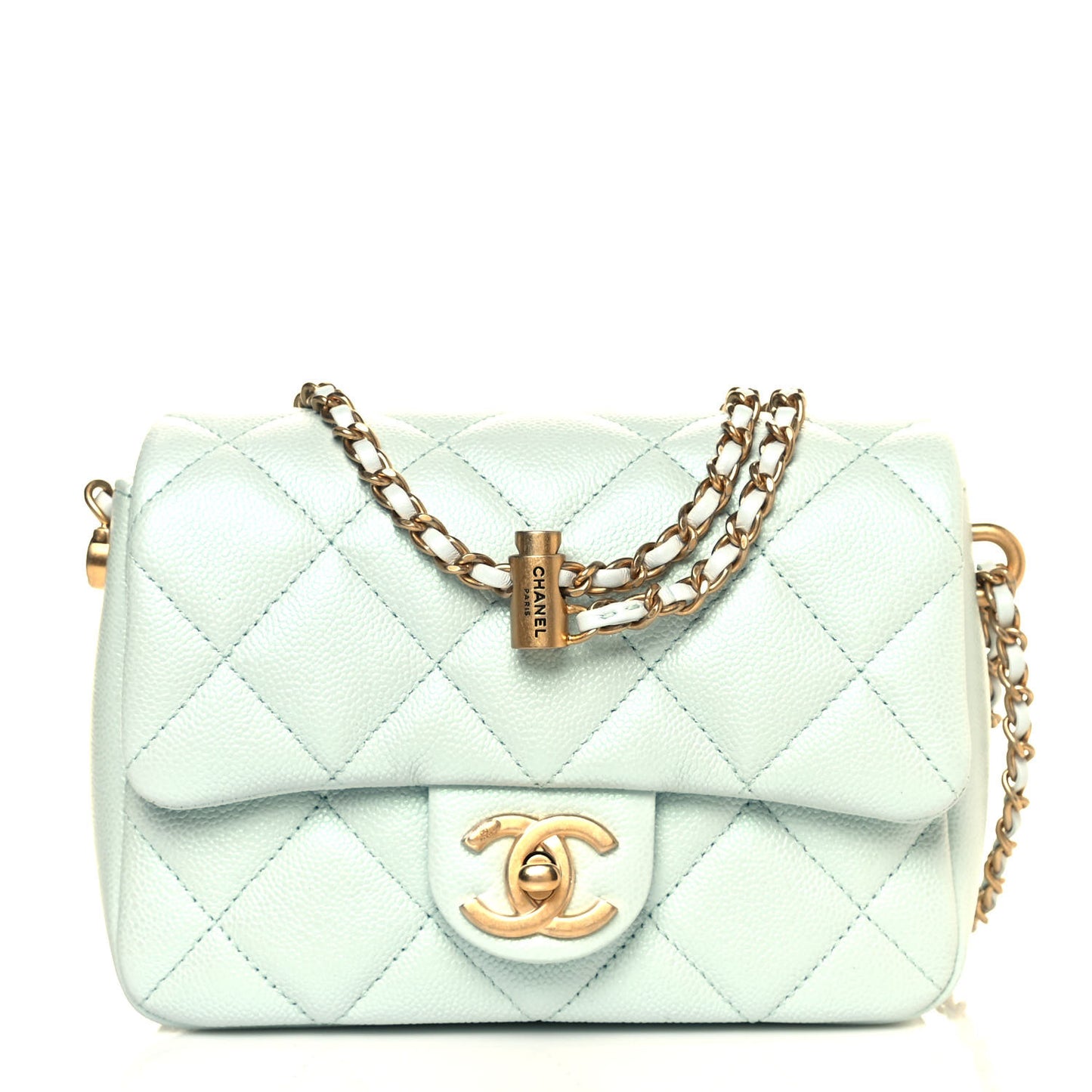 Iridescent Caviar Quilted Mini My Perfect Flap Light Green