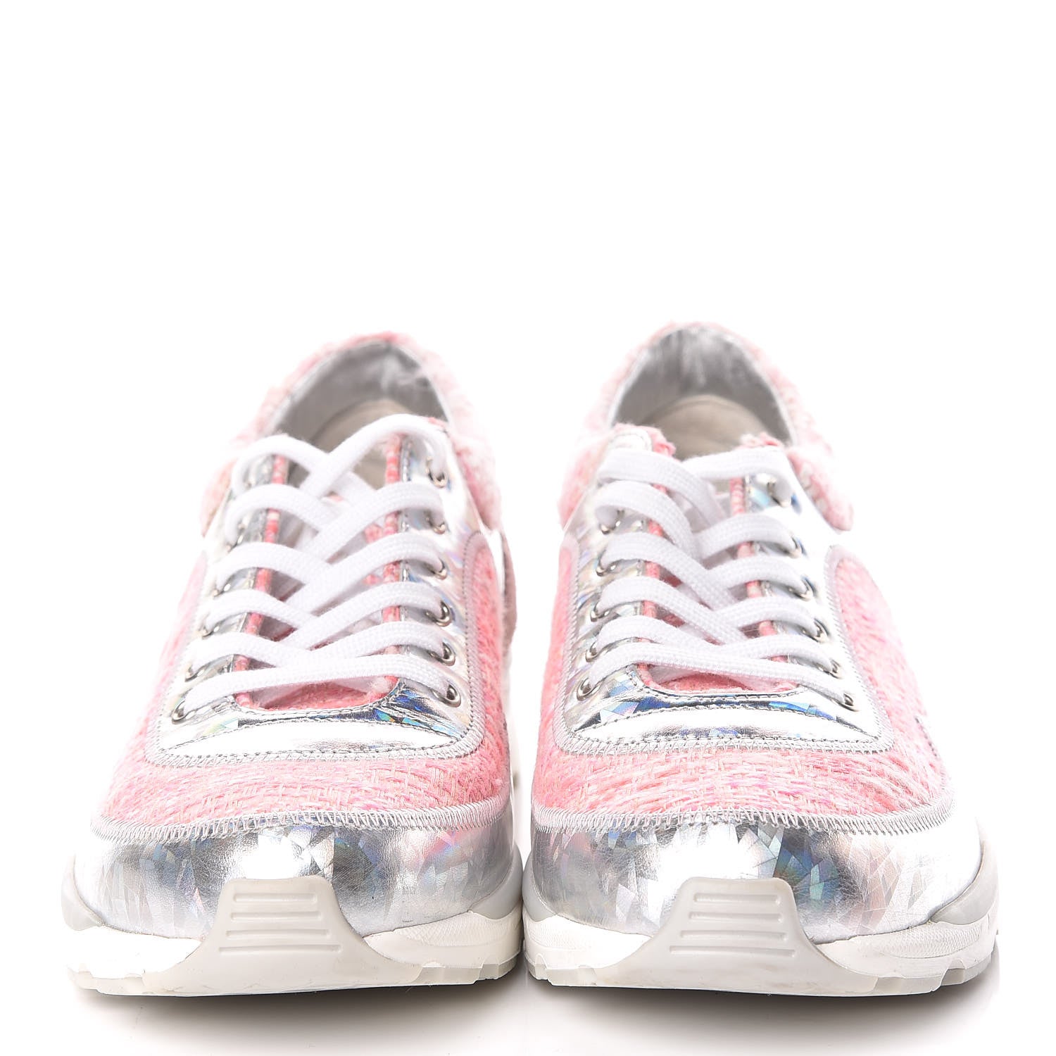 Chanel Tweed Suede Calfskin Sneakers 36 Silver Pink 2 of 12
