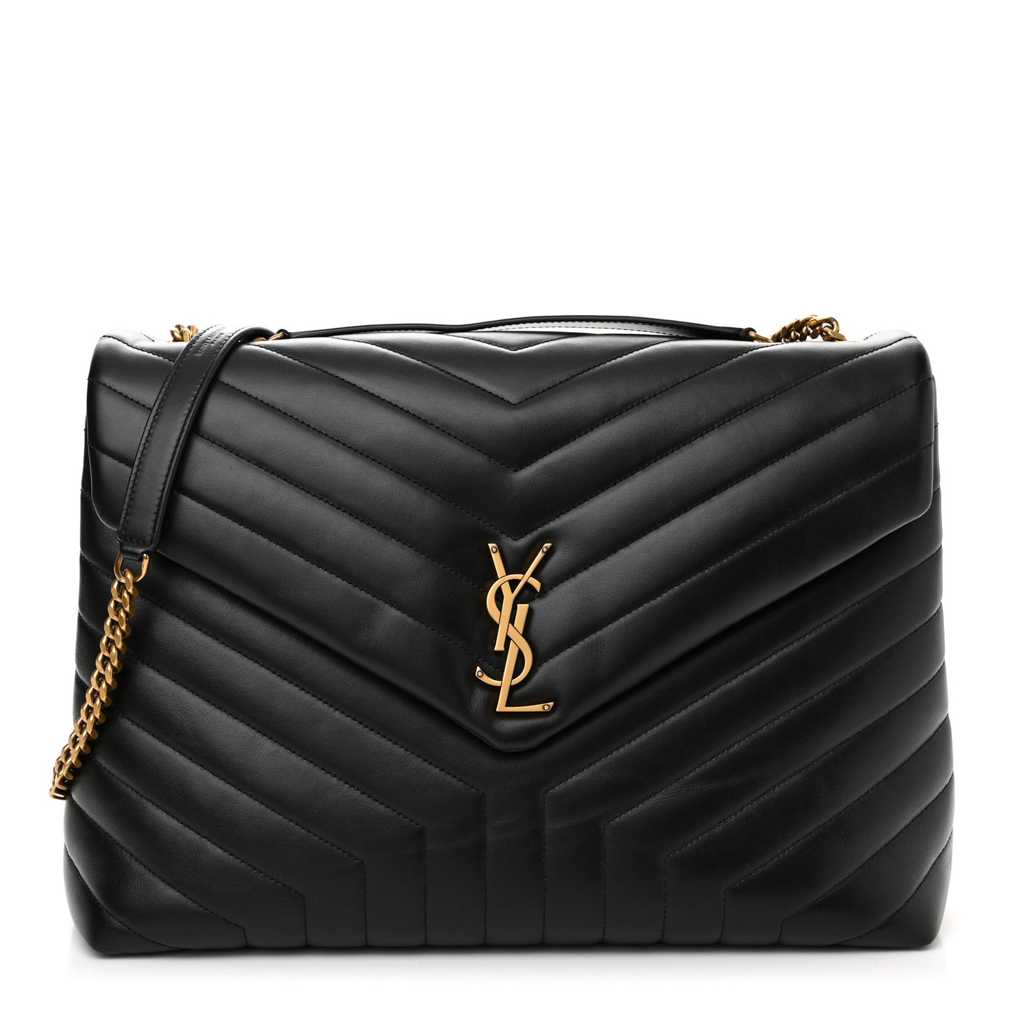 Calfskin Y Quilted Monogram Large Loulou Chain Satchel Black