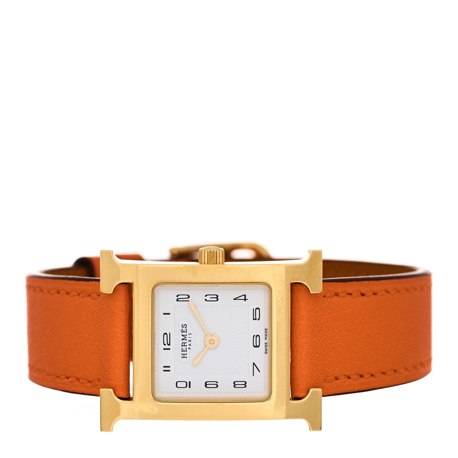 Hermes Stainless Steel Swift 21mm Heure H Hour Quartz Watch Orange 2 of 5