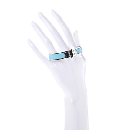 Hermes Enamel Charniere Uni Narrow Hinged Bracelet S Bleu Turquoise 2 of 5