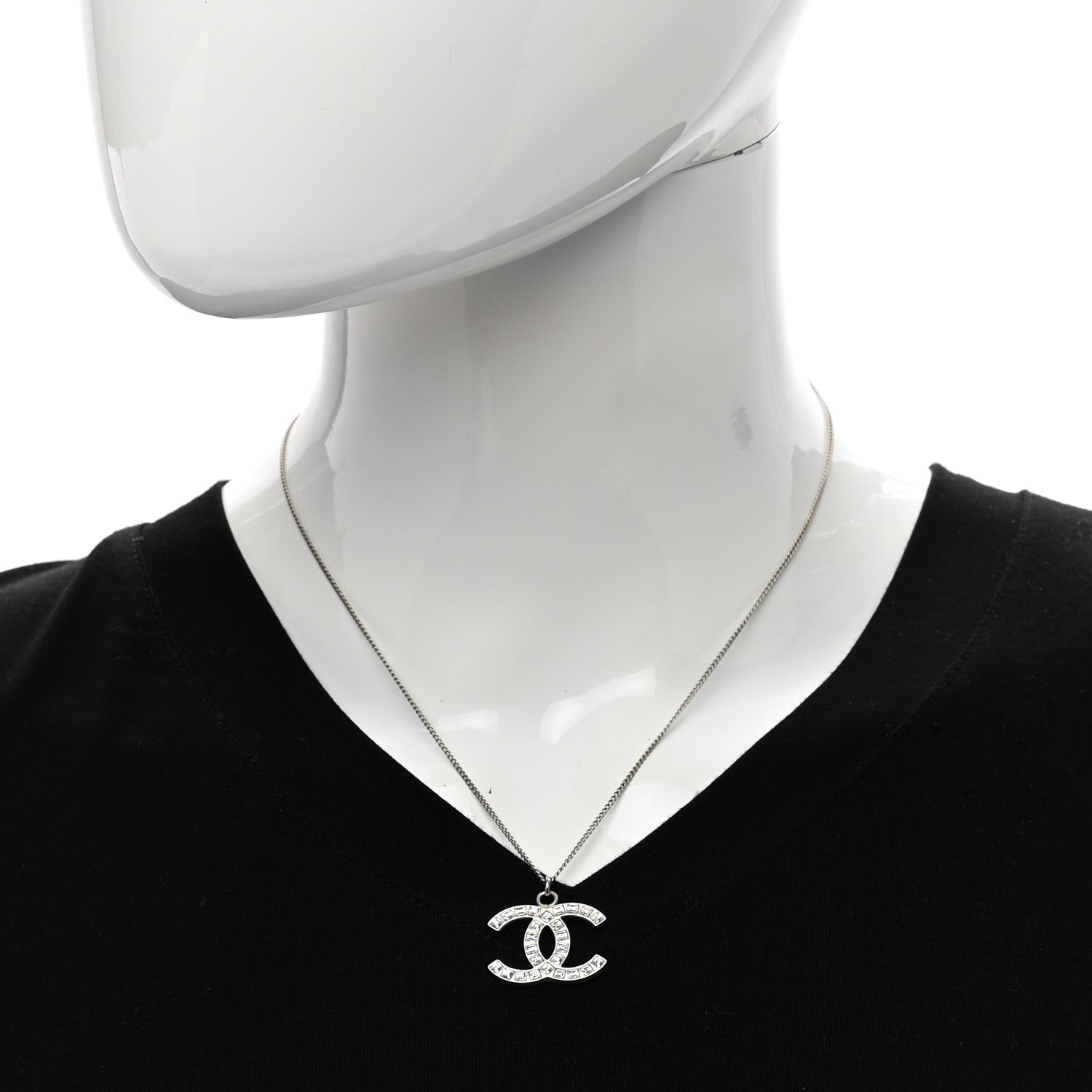 Chanel Crystal Timeless CC Necklace Silver 2 of 4