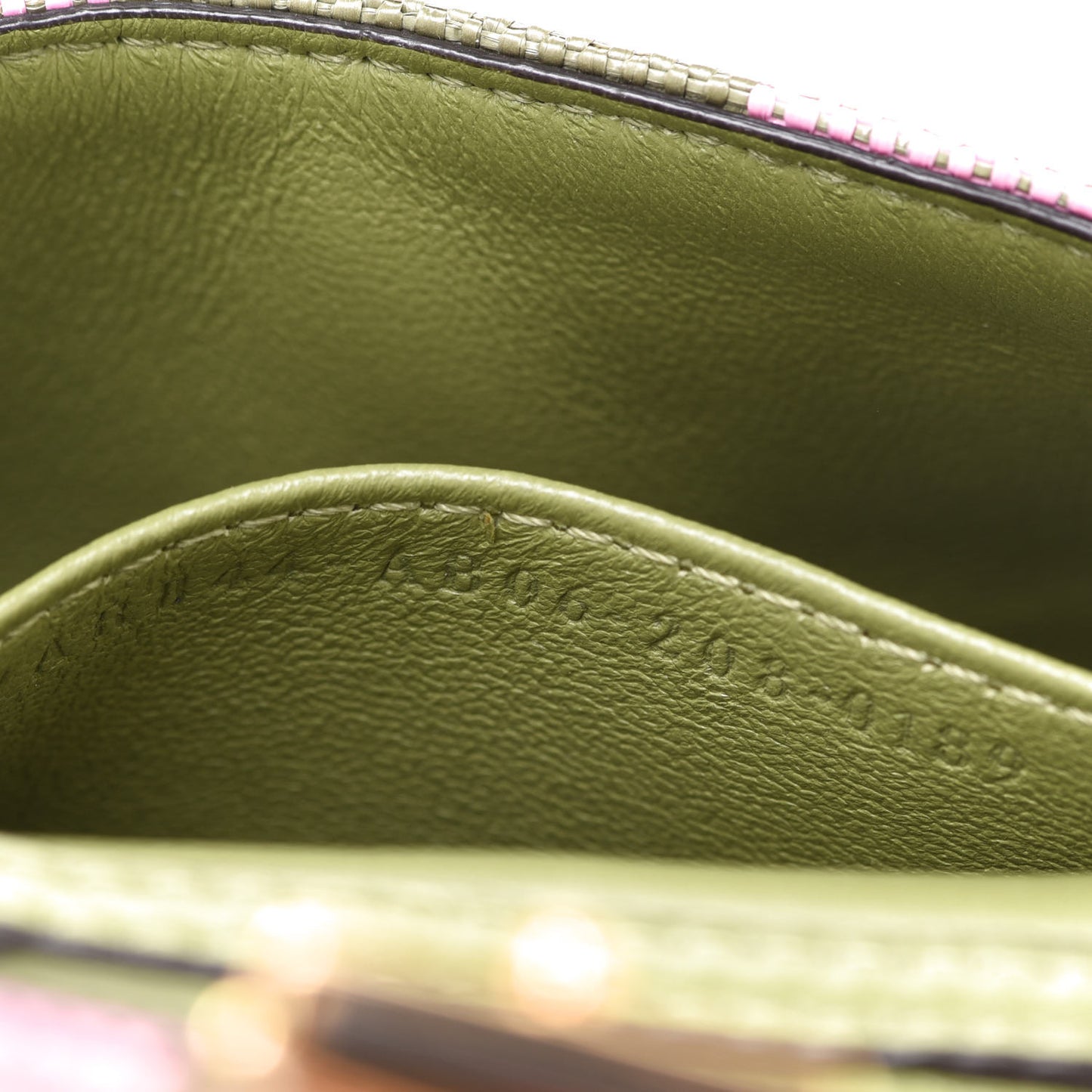 Raffia Pequin Gingham Woven Nano Baguette Charm Verde Militare Rosa