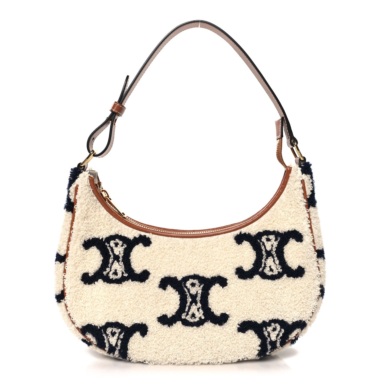Celine Bouclette Embroidered Ava Triomphe Shoulder Bag Navy Tan 1 of 10