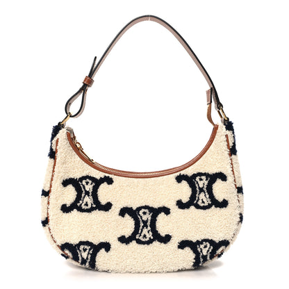 Celine Bouclette Embroidered Ava Triomphe Shoulder Bag Navy Tan 1 of 10