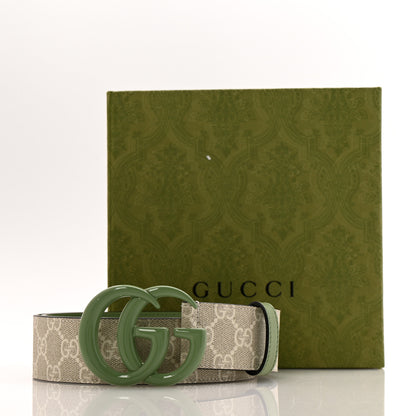 Gucci GG Supreme Monogram Plutone Calfskin Enamel Double G 40mm Belt 80 32 Beige Ebony Mystic White Salamander Green 8 of 8