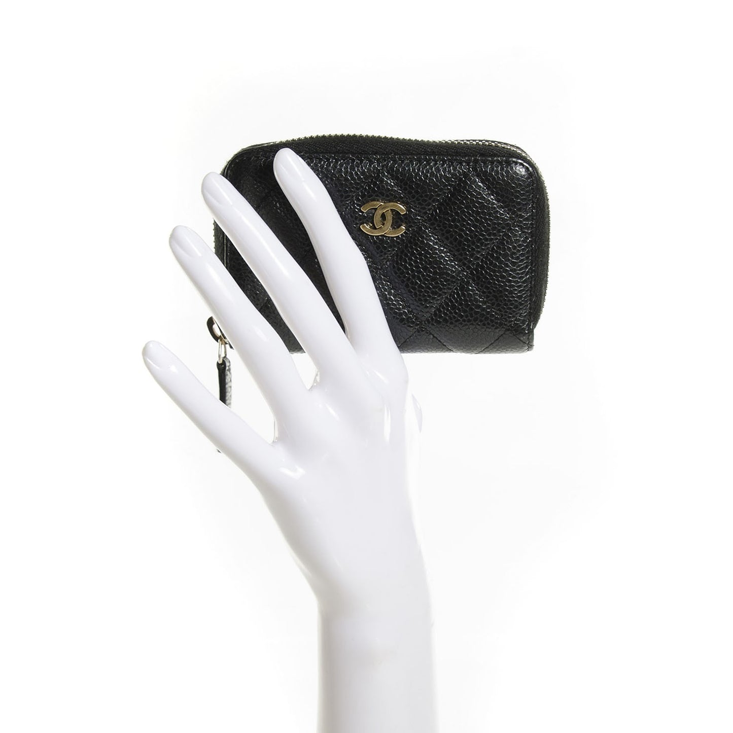 Caviar Quilted Zip Coin Purse Black