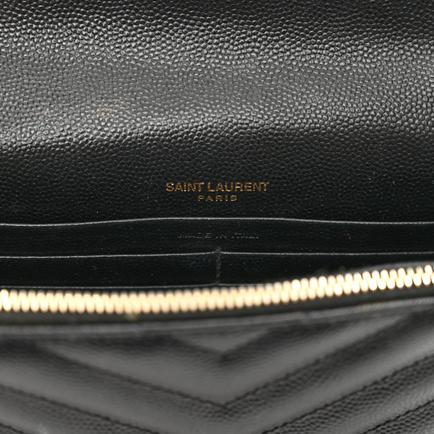 Grain De Poudre Matelasse Chevron Monogram Envelope Chain Wallet Black