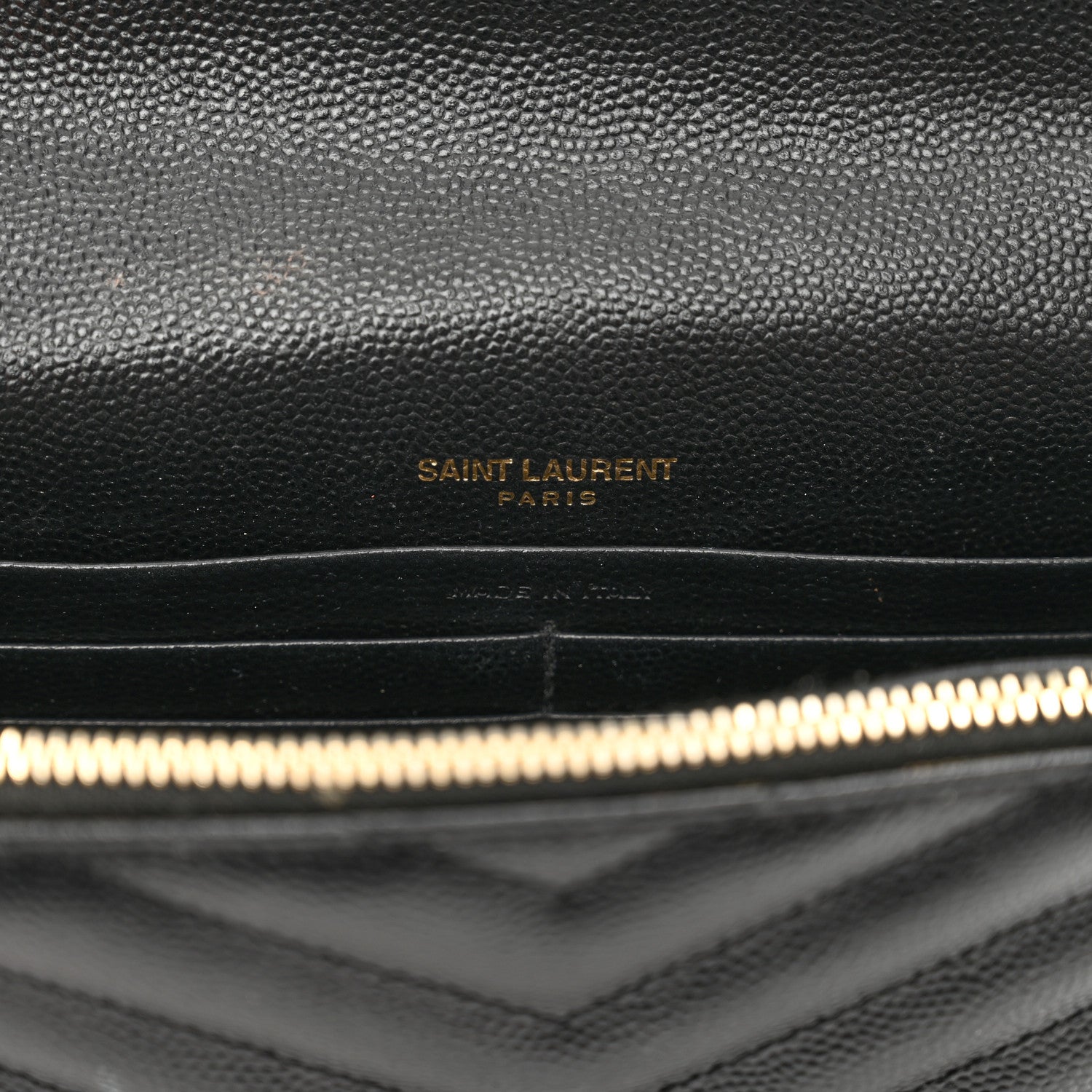Saint Laurent Grain De Poudre Matelasse Chevron Monogram Envelope Chain Wallet Black 7 of 12