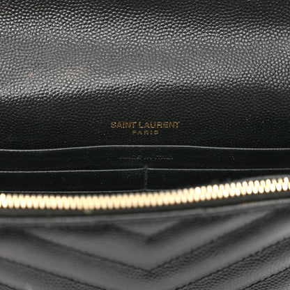 Saint Laurent Grain De Poudre Matelasse Chevron Monogram Envelope Chain Wallet Black 7 of 12