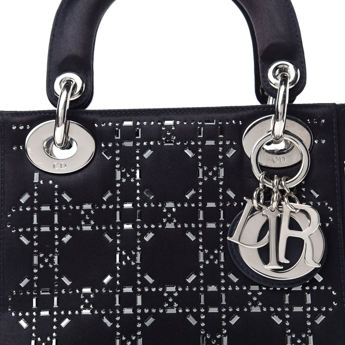 Satin Crystal Cannage Mini Lady Dior Navy