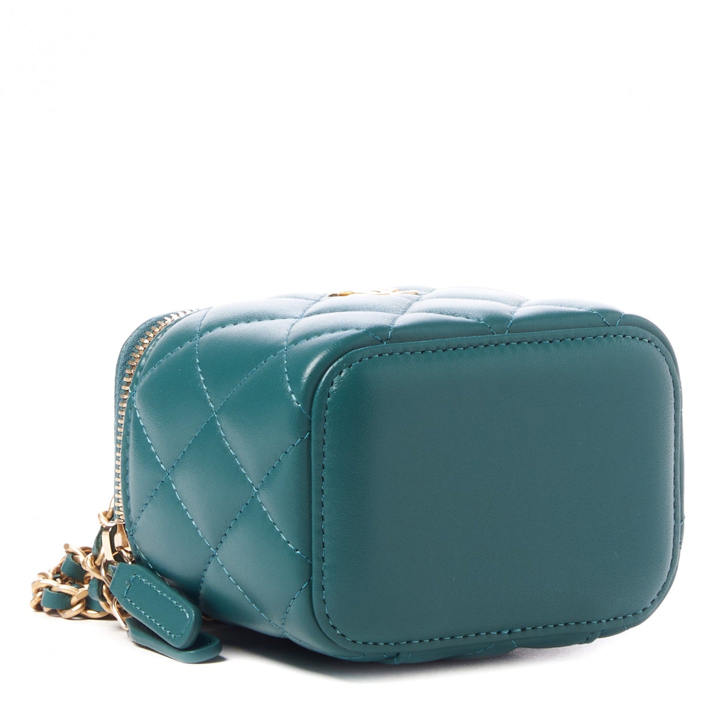 Lambskin Quilted Top Handle Mini Vanity Case With Chain Green