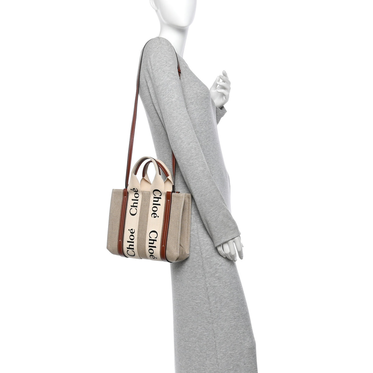 Cotton Calfskin Small Woody Ribbon Tote With Strap White Brown