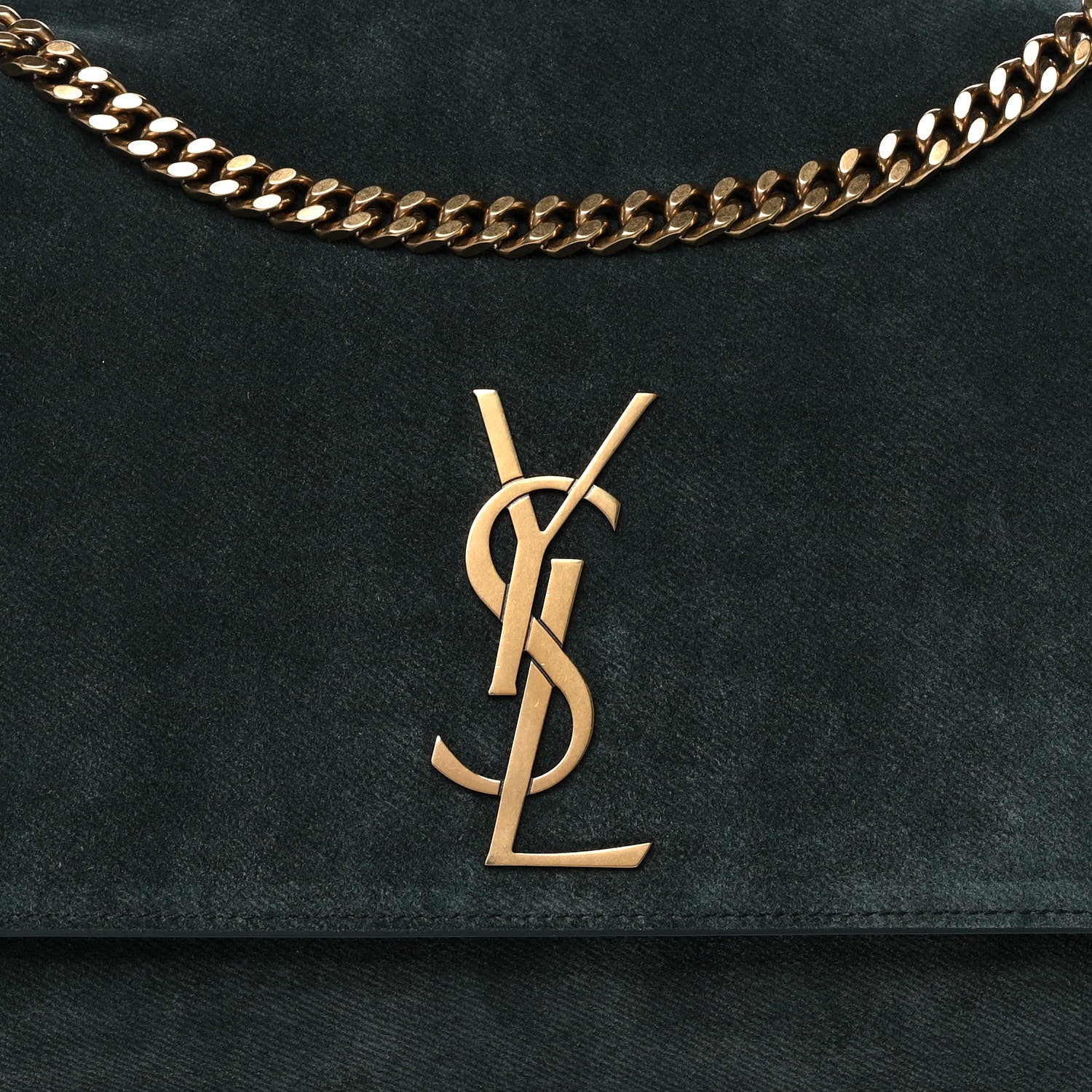 Saint Laurent Smooth Calfskin Suede Medium Reversible Monogram Kate Satchel Dark Forest 7 of 12