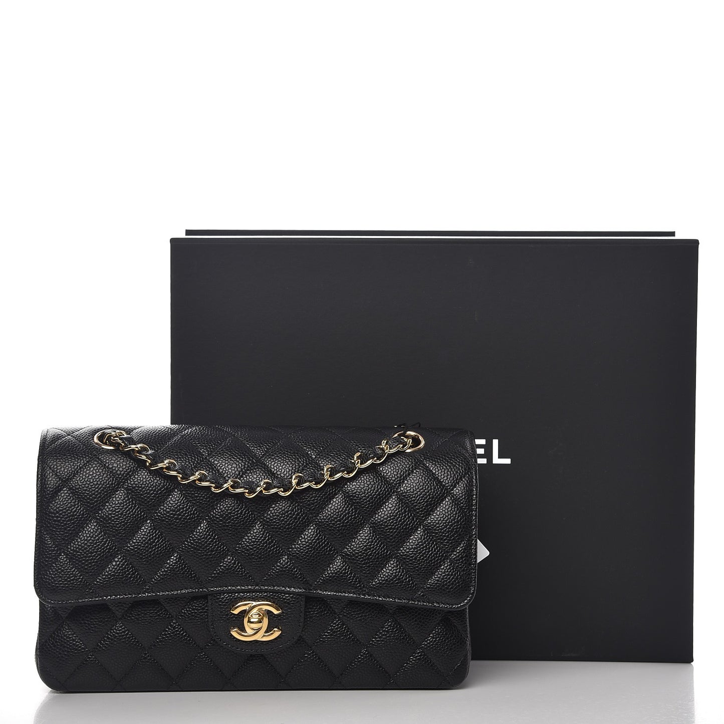 Caviar Quilted Medium Double Flap Black