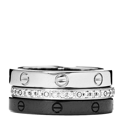 Cartier 18K White Gold Diamond Ceramic LOVE Ring Set 48 4.5 1 of 8