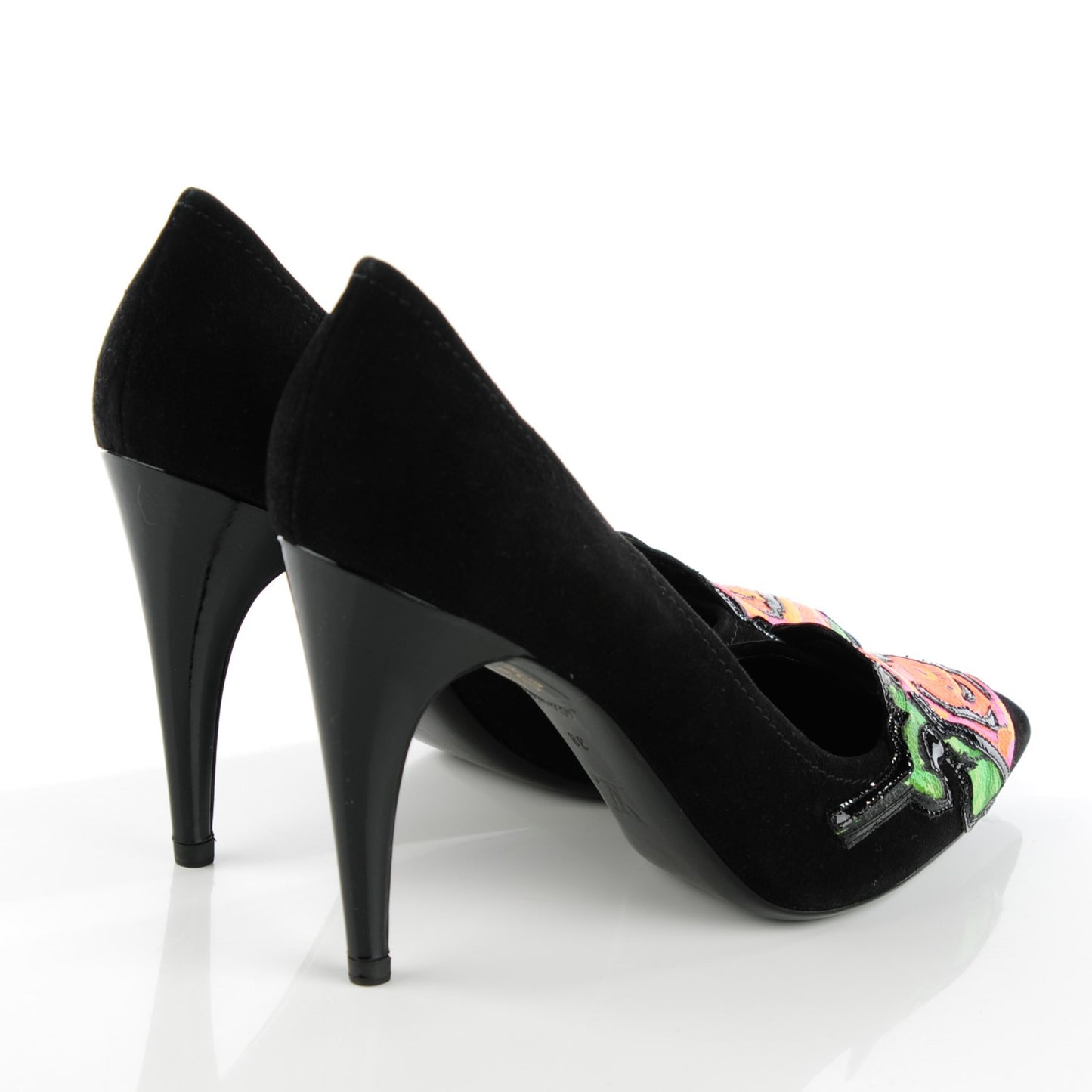 Suede Monogram Roses Pumps 38 Black