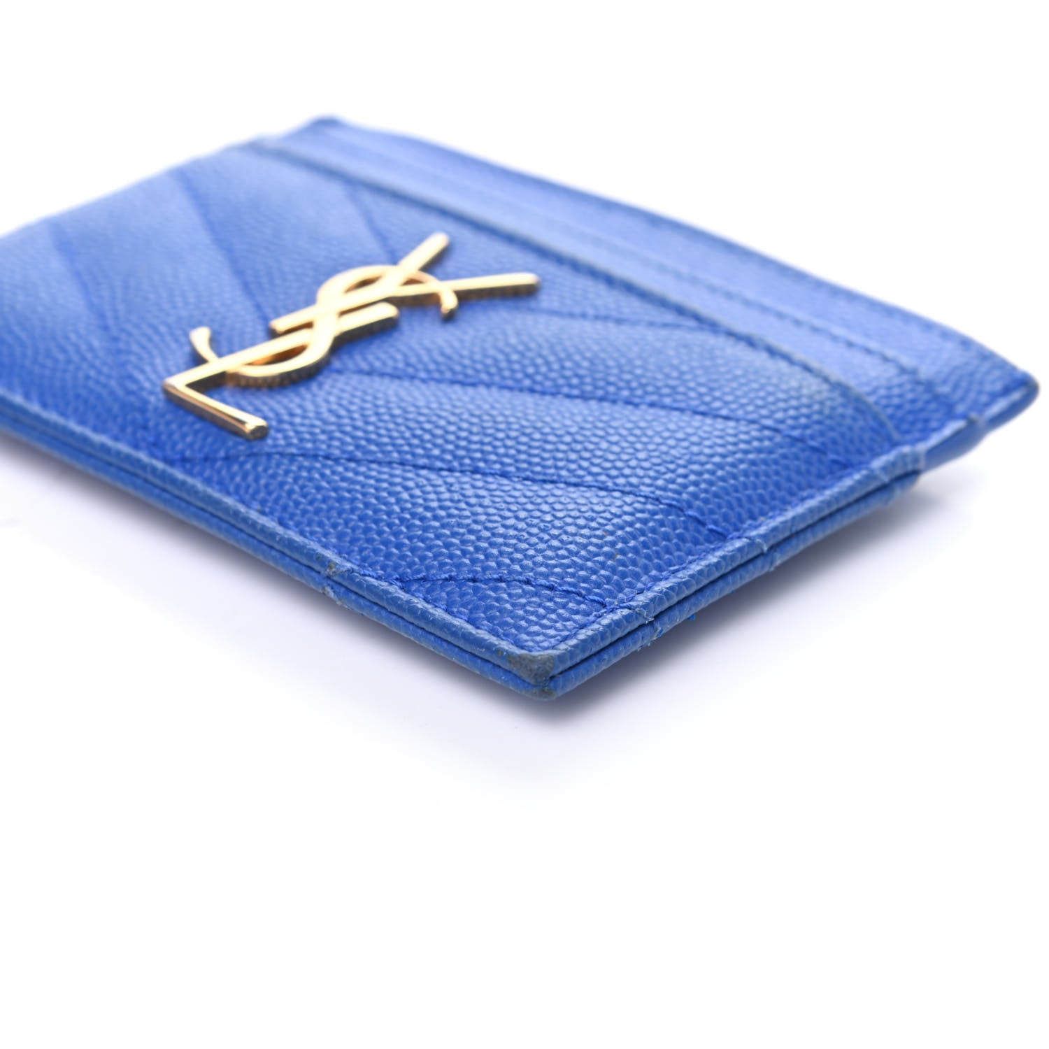 Saint Laurent Grain De Poudre Matelasse Monogram Credit Card Case Blue Majorelle 8 of 8