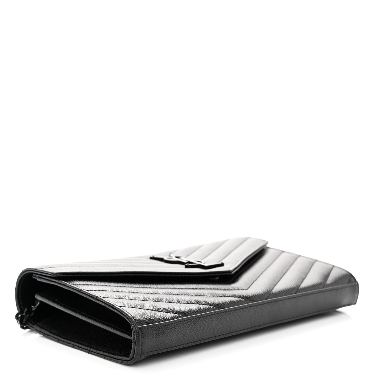 Grain De Poudre Matelasse Chevron Monogram Monochrome Chain Wallet Black