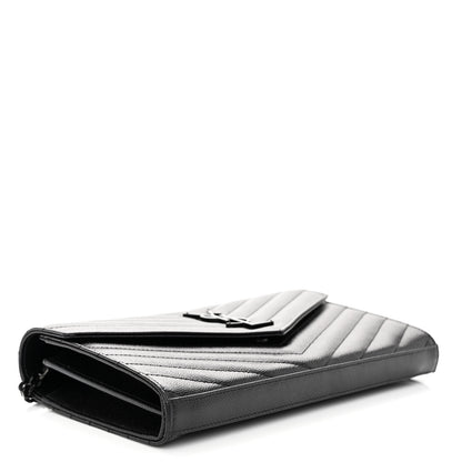 Saint Laurent Grain De Poudre Matelasse Chevron Monogram Monochrome Chain Wallet Black 4 of 9