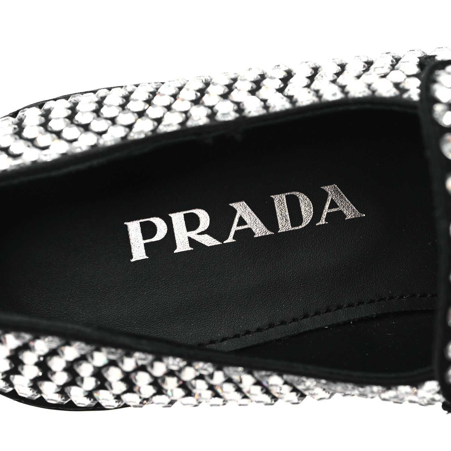 Prada Satin Crystal Metal Triangle Logo 50mm Loafers 38 Cristal 7 of 9