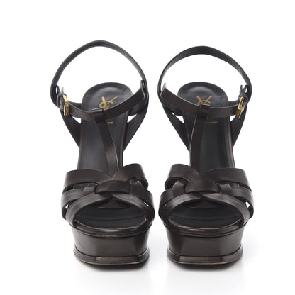 Saint Laurent Calfskin Tribute 105 Platform Sandals 40.5 Dark Brown 2 of 16
