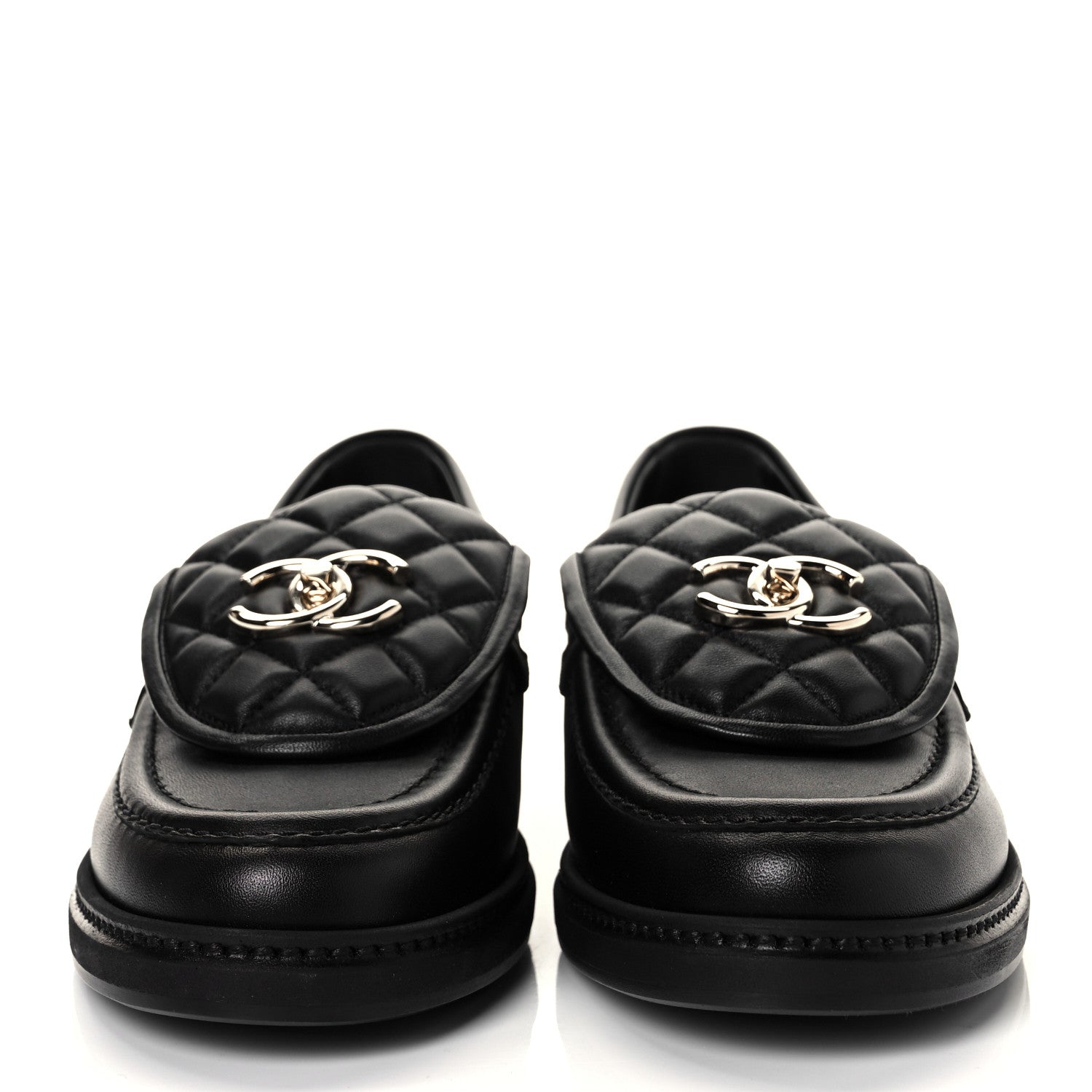 Chanel Lambskin Quilted CC Turnlock Loafers 37.5 Black 2 of 8