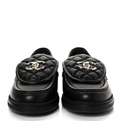 Chanel Lambskin Quilted CC Turnlock Loafers 37.5 Black 2 of 8