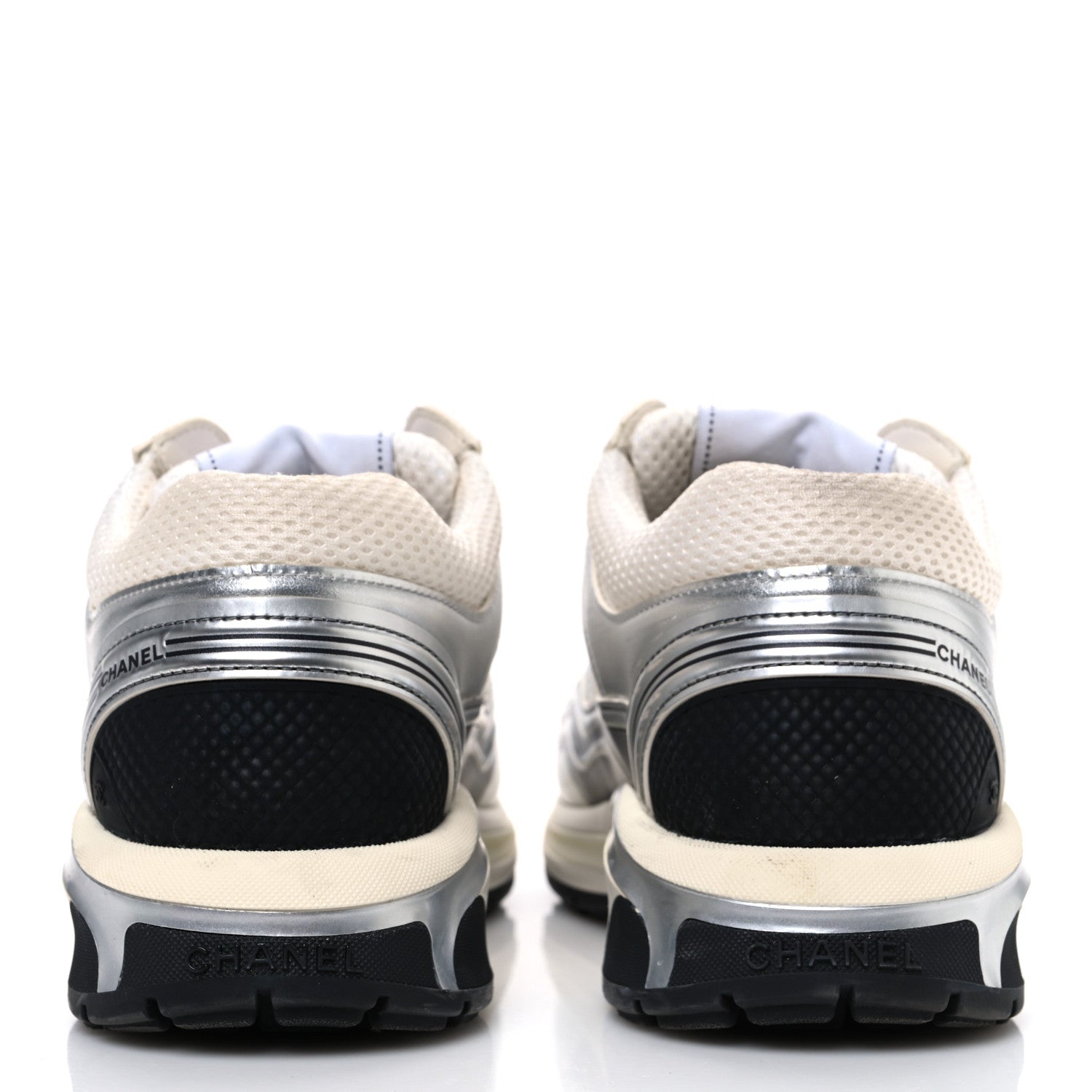 Chanel Fabric Laminated Calfskin Stretch CC Womens Sneakers 40 White Silver 6 of 13