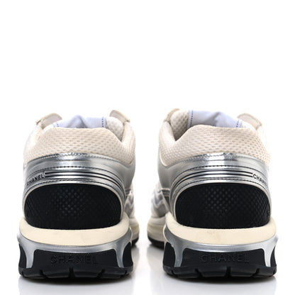 Chanel Fabric Laminated Calfskin Stretch CC Womens Sneakers 40 White Silver 6 of 13