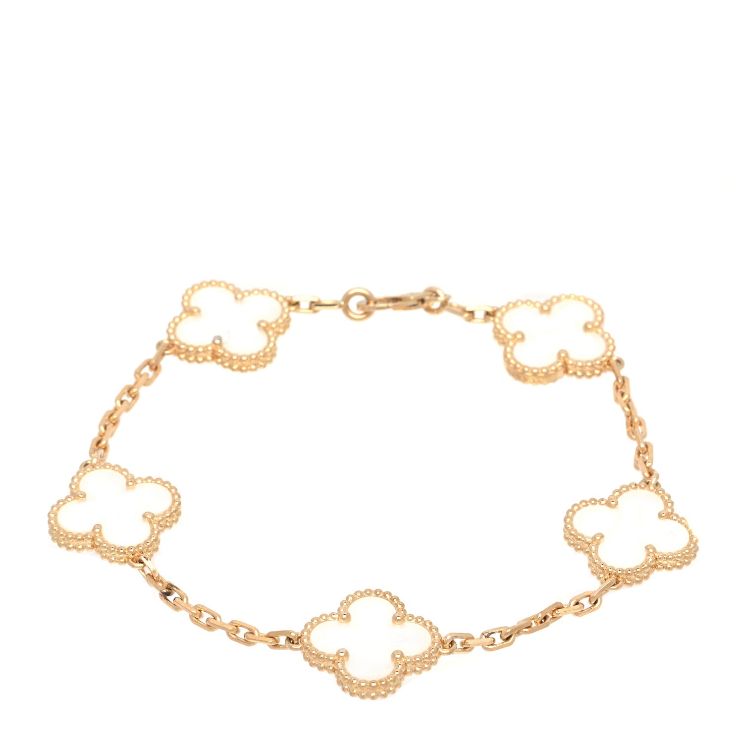 Van Cleef & Arpels 18K Yellow Gold Mother of Pearl 5 Motifs Vintage Alhambra Bracelet 1 of 7