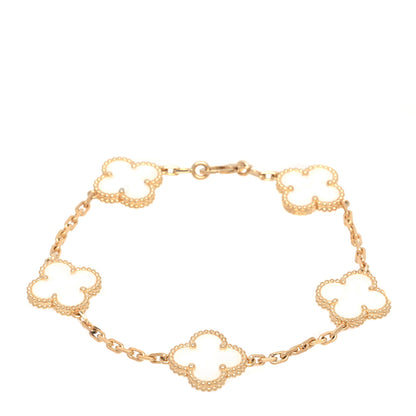 Van Cleef & Arpels 18K Yellow Gold Mother of Pearl 5 Motifs Vintage Alhambra Bracelet 1 of 7