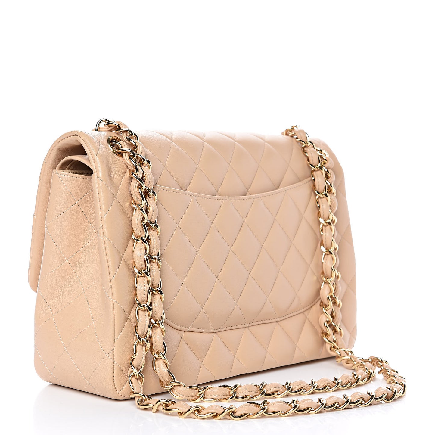 Lambskin Quilted Jumbo Double Flap Beige Clair