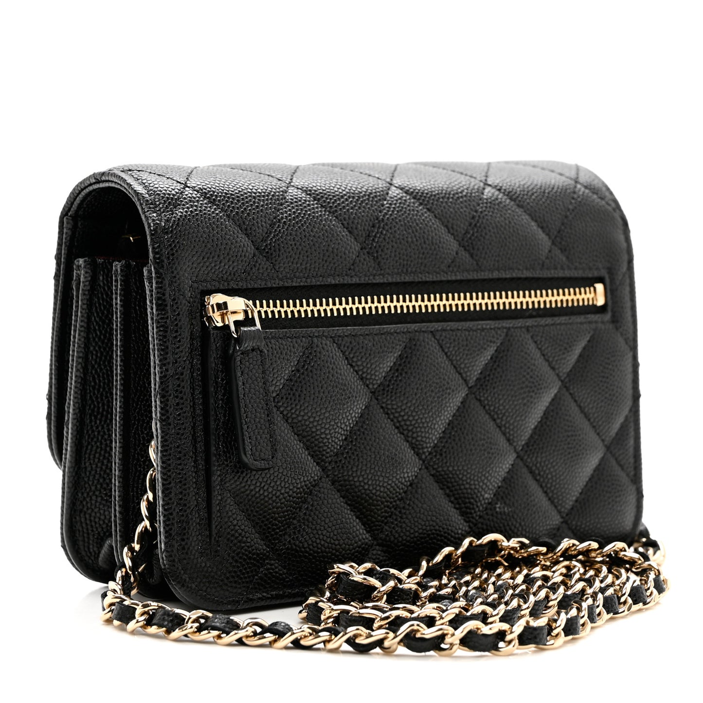 Caviar Quilted Mini Wallet On Chain WOC Black