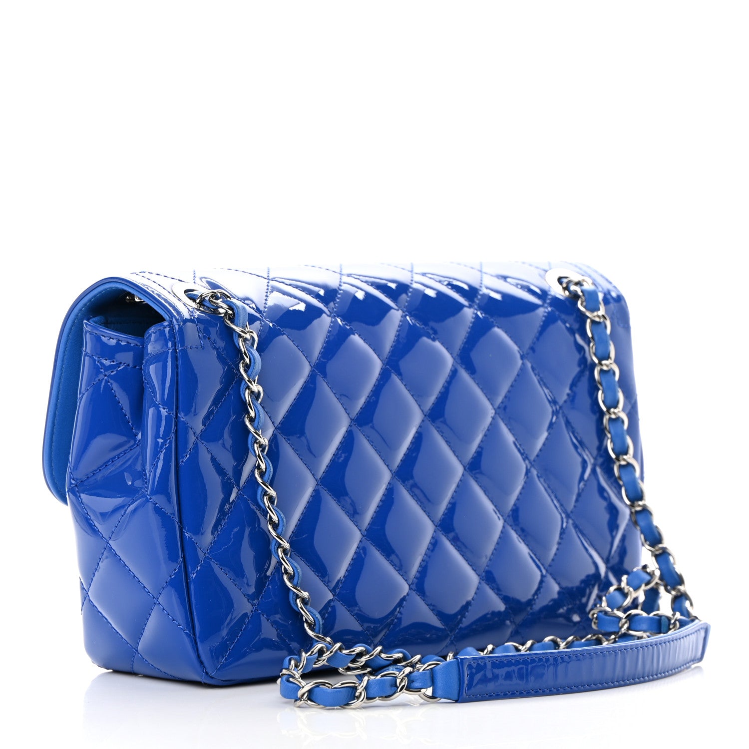 Chanel Patent Quilted Large Coco Shine Flap Blue 2 of 14