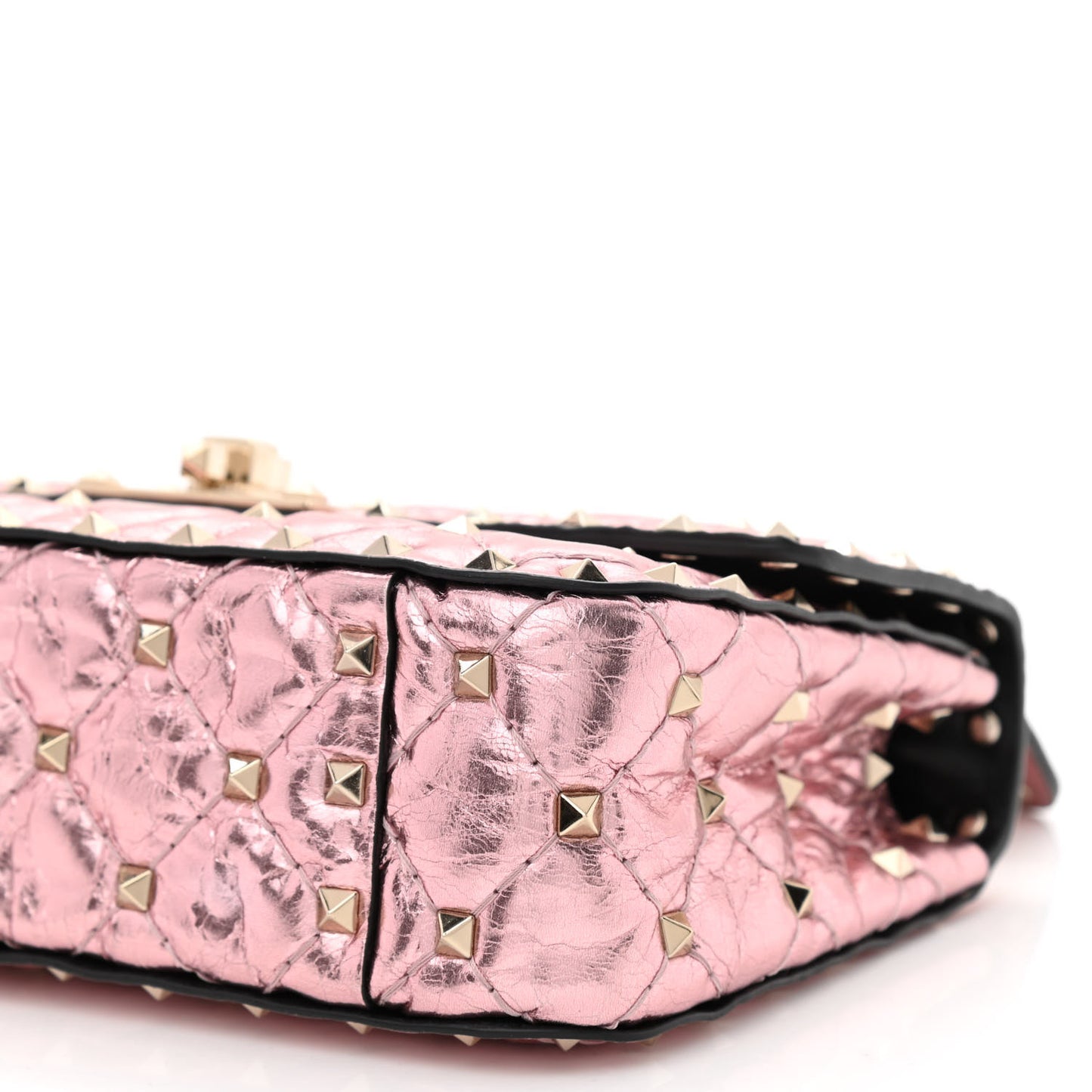 Metallic Wrinkled Lambskin Small Rockstud Spike Shoulder Bag Lipstick