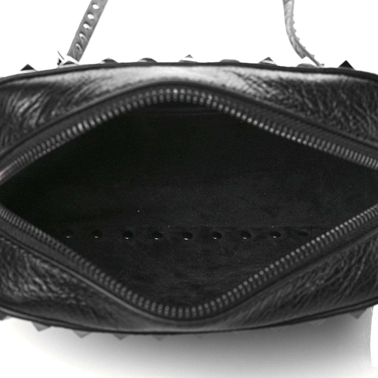 Craquele Nappa Rockstud Crystal Punk Heart Camera Crossbody Bag Black