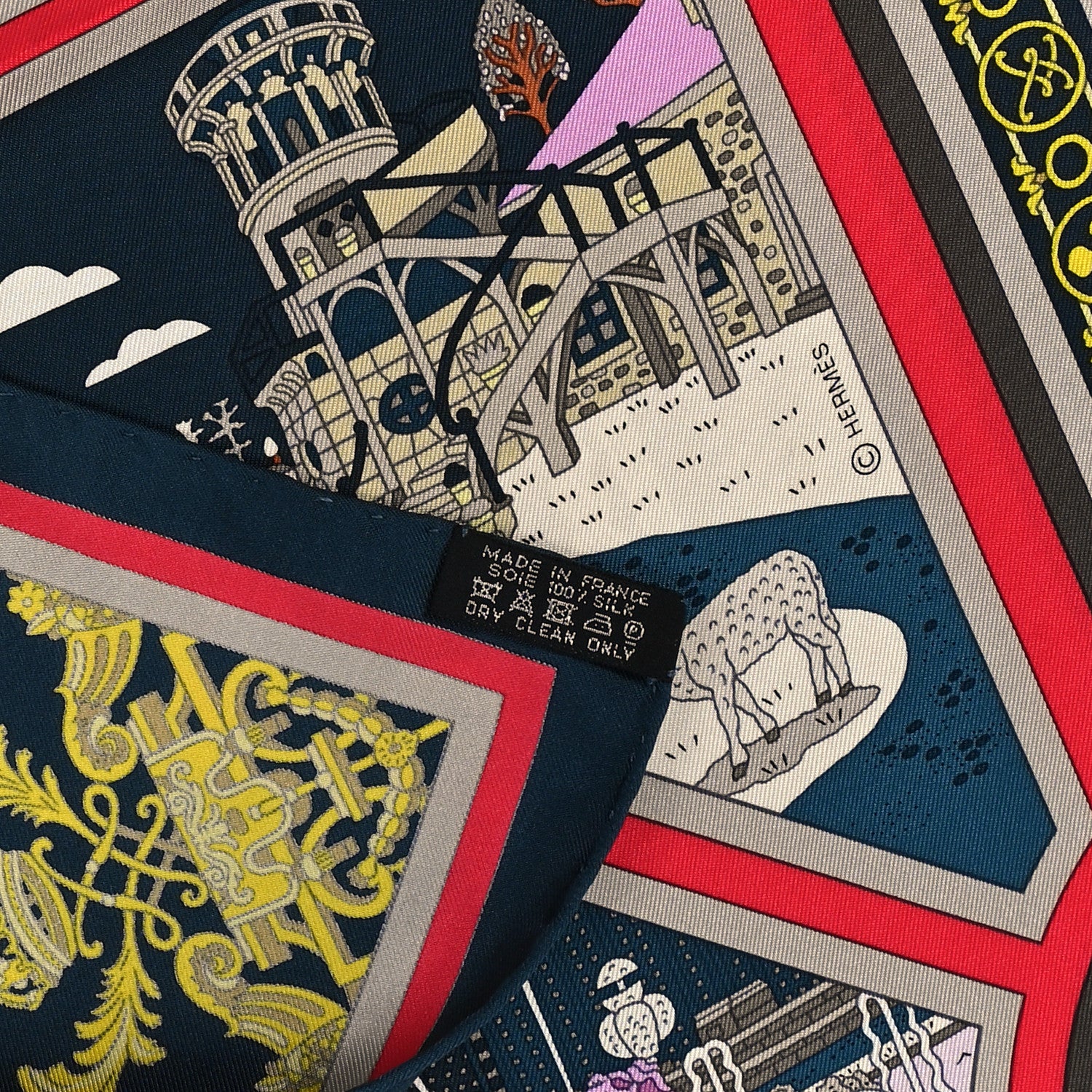 Hermes Silk Flanerie A Versailles Scarf 90 Ardoise Rouge Jaune 3 of 3