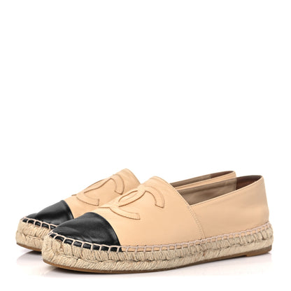 Chanel Lambskin CC Espadrilles 38 Beige Black 3 of 9