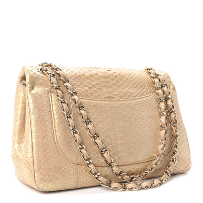 Chanel Metallic Snakeskin Jumbo Double Flap Light Beige 3 of 10
