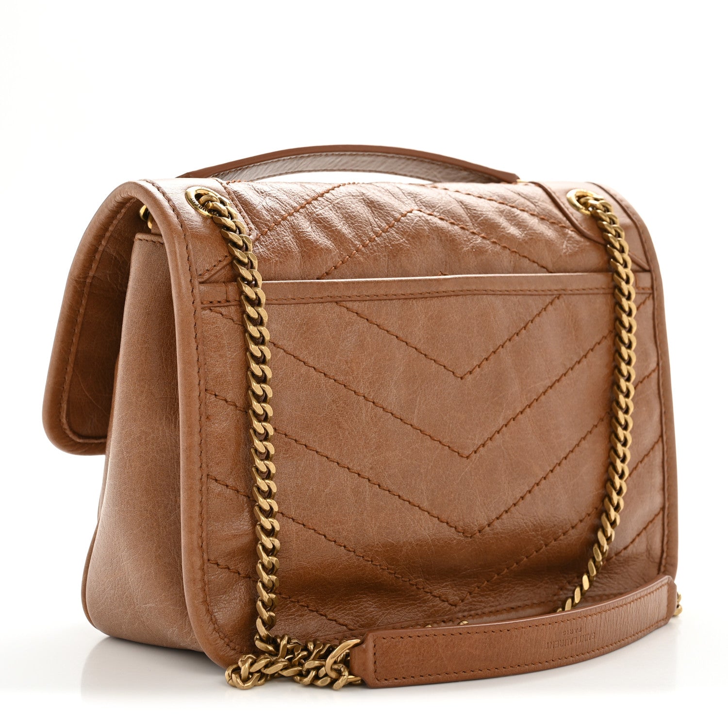 Saint Laurent Crinkled Calfskin Matelasse Monogram Baby Niki Chain Satchel Light Caramel 3 of 10